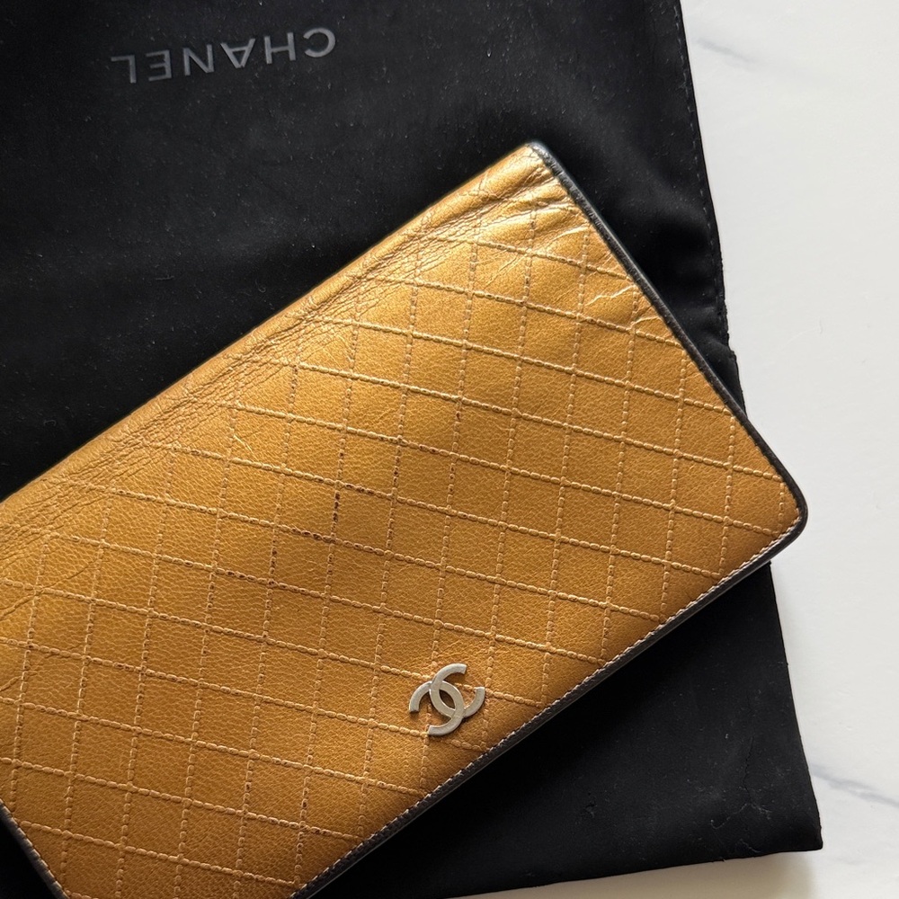 CHANEL Gold Quilted Wallet